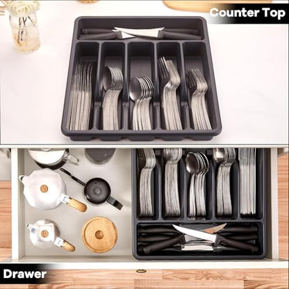 Pleafind 𝟏𝟒% 𝐎𝐅𝐅 73-Piece Silverware Set with Organizer - Heavy Duty Stainless Steel Flatware Set Service for 12, Cutlery Utensil Sets with Steak Knives, Tableware Set for Home Restaurant - size: 73 pieces