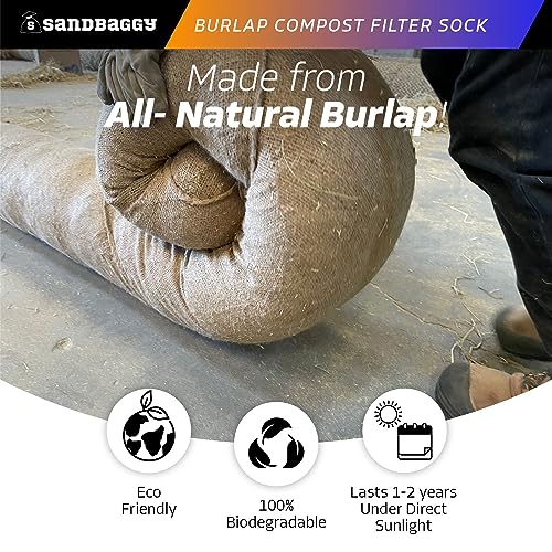 Sandbaggy Empty Compost Filter Sock | Sediment & Erosion Control Tubular Device | Wattles, Logs & Composite Socks | 100% Biodegradable Burlap | Meets DOT Requirements (1, 12 inch x 22 ft)