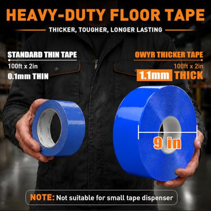 Floor Marking Tape, 1.1mm Extra Thick, Blue, 2 Inch x 100FT - color: Blue