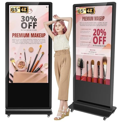 32/43/55/65 Inch 4K Digital Signage Display, LCD Screen Advertising Display Kiosk Interactive Totem Floor Standing Auto AD Player with USB/HDMI/WiFi Android OS (65'' Touch Screen) - size: 65-Inch, style: Touch Kiosk