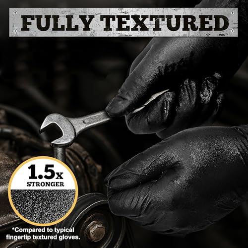 TitanFlex Heavy Duty Black Nitrile Gloves, 6 Mil, Fully Textured, Mechanic Disposable Gloves, Latex Free, Powder Free - size: Large