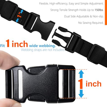 LASIGHT Buckles for 1 inch Wide Webbing Straps: Quick Side Release Buckle 10 set and Tri-Glide Slide 20 pcs Fit 1" Nylon Web Belt, Plastic Snap Fastener Clip Heavy Duty Replacement Dual Adjustable - size: 10 Set for 1 inch Webbing