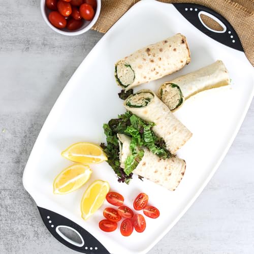 Dexas Chop & Serve Cutting Board, 12.5 x 20 Inch, Large Kitchen Prep and Serving Board with Handles, BPA-Free Dishwasher Safe, White and Black - color: White, size: 20.3"L x 12.5"W