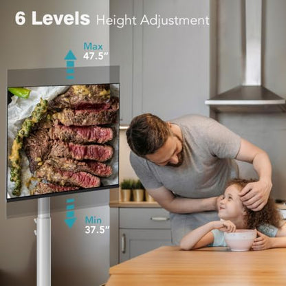 Floor Mobile TV Stand with Power Outlet, Rolling TV Cart for 27-70 Inch OLED LED Monitors, 6 Levels of Height Adjustment, Ambient Lighting on the Bottom Wheels Holds up to 88lbs, 400x400mm - color: Grain