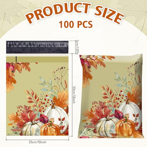 JarThenaAMCS 100Pcs Fall Poly Mailers 10 x 13 Inch Watercolor Autumn Pumpkin Packaging Bags Self Seal Mailing Envelope Bags for Harvest Thanksgiving Small Business Clothing Gift - style: fall pumpkin