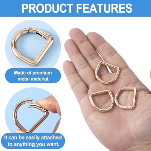 HINZIC D Ring Spring Key Hooks Keyring Clip Buckles Clasp Clamps for Belt Backpacks Handbag Purse Strap - color: 4pcs Gold