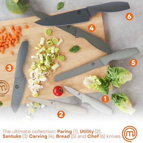 MasterChef Knife Set with Block, 7pc Kitchen Knives Set with Holder, Grey - color: Earth, style: Knives with Block