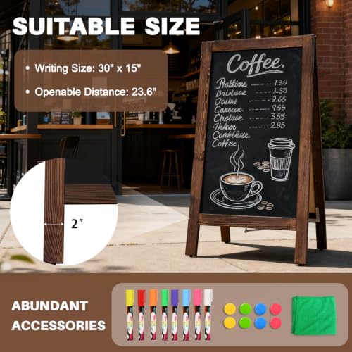 4 THOUGHT A-Frame Double-Sided Magnetic Chalkboard 40"x20", Rustic Brown - color: Rustic Brown