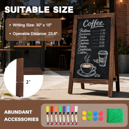 4 THOUGHT A-Frame Double-Sided Magnetic Chalkboard 40"x20", Rustic Brown - color: Rustic Brown