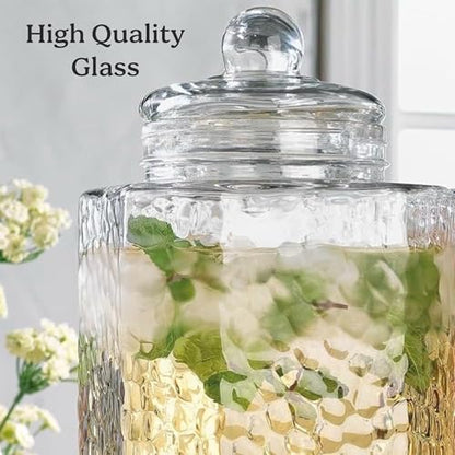 Beverage Dispensers - Set of 2 Glass Drink Dispensers with Metel Stand - 1.5-Gallon Capacity - Perfect for Lemonade, Juice, Water, Iced Tea, Punch (Wicker Design-Clear) - color: Clear-Wicker Design