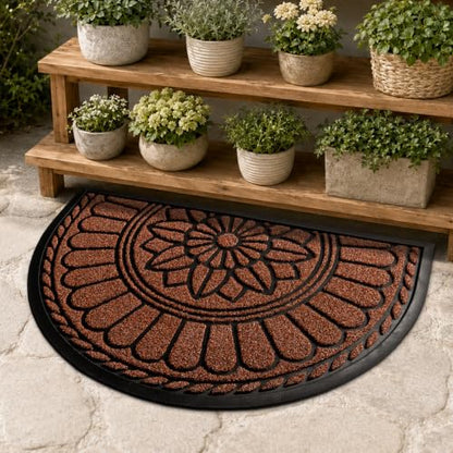 Mibao Half Round Door Mat, 47"x32", Maroon, Non-Slip Welcome Entrance - color: Maroon, size: 2'8" x 3'11" (Semicircular)