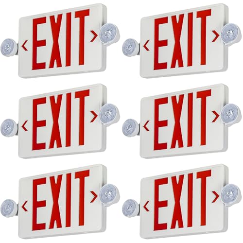 Red LED Exit Sign Emergency Light Combo UL, 6 Pack - color: White Housing+Red Letter+Light, size: 6 Pack
