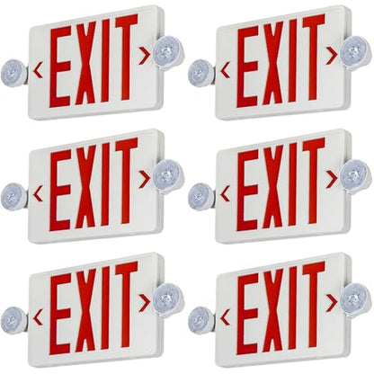 Red LED Exit Sign Emergency Light Combo UL, 6 Pack - color: White Housing+Red Letter+Light, size: 6 Pack