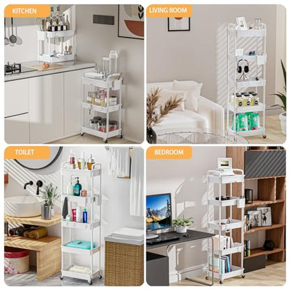 5 Tier Rolling Utility Cart with Drawer,REBECAT Utility Cart Made of Multifunctional Storage Organizer Tool for Kitchen,Bathroom,Living Room,Office(White) - color: White