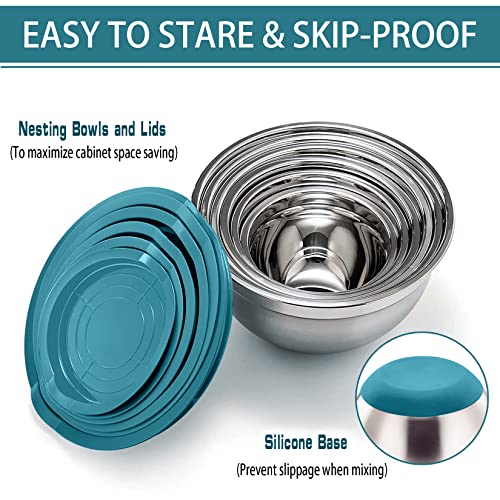 P&P CHEF Stainless Steel Mixing Bowls With Lids, Set of 6, Blue - color: Blue