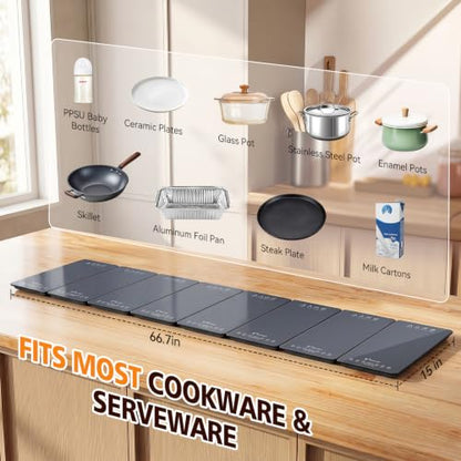 Warming Tray with Independent Temperature & Timer Control 66" x 15" Electric Warming Tray for Buffets Party Food Warmer with 17 Heat Levels 12H Timer Child Lock for Family Dinners Catering - size: 8 Panels（66" x15"）
