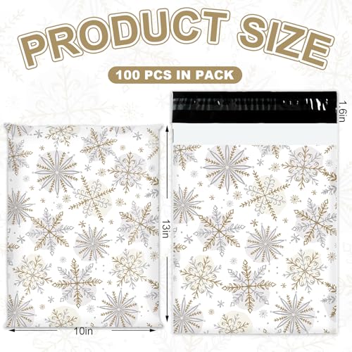 JarThenaAMCS 100Pcs Christmas Poly Mailers 10 x 13 Inch Gold Silver Snowflake Winter Envelope Mailers Xmas Self-Sealing Plastic Packaging Mailing Bags for Small Business Clothing - style: Gold Silver Snowflake