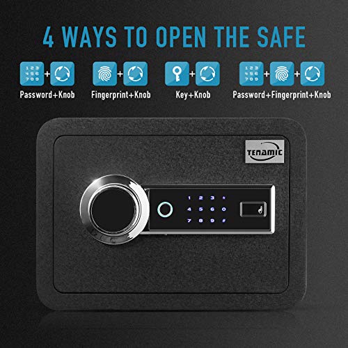 Tenamic Biometric Fingerprint Safe Box 0.85 Cubic Feet Fireproof Waterproof Safe Box with Induction Light and Leather, Solid Alloy Steel Office Hotel Home Cabinet Safe, Black - size: 0.85 cuft Biometric