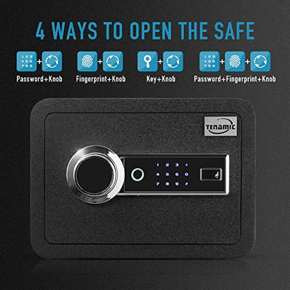Tenamic Biometric Fingerprint Safe Box 0.85 Cubic Feet Fireproof Waterproof Safe Box with Induction Light and Leather, Solid Alloy Steel Office Hotel Home Cabinet Safe, Black - size: 0.85 cuft Biometric