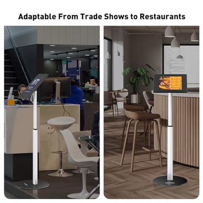 AboveTEK Anti Theft iPad Floor Stand, Robust Security Kiosk POS Tablet Stand, Height Adjustable Secure Holder Enclosure w/Lock and Key Mechanism for iPads/iPad Air/iPads Pro, Ideal for Retail Business - size: 9.7"/10.2"/10.5" iPad