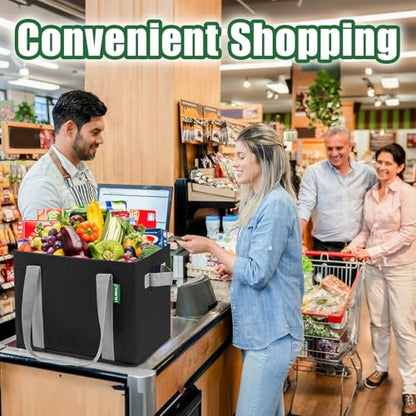 Reusable Grocery Bags (3 Pack ) - Heavy Duty Eco Tote Bags with Box Shape to Stand Up, Hold Up to 65 Lbs - Stay Open & Fold Flat - Foldable Reusable Shopping Bags with Long Handles & Hard Bottom - color: Black