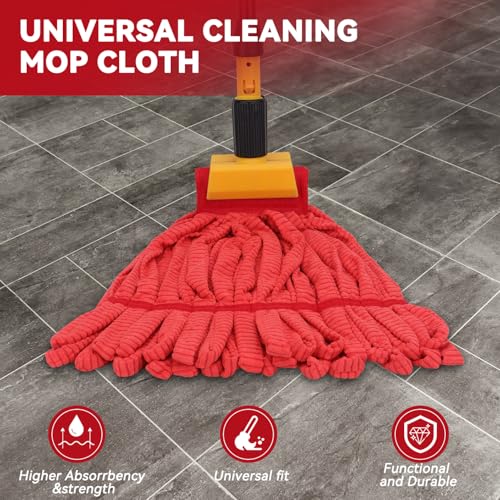 Heavy Duty Commercial Mop Head Replacement: 3 Packs 14oz Microfiber Tube Lint Free Industrial Heavy Duty Mop Head for Floor Cleaning - Super Absorbent & Bleach-Safe (Red) - color: Red-3pack