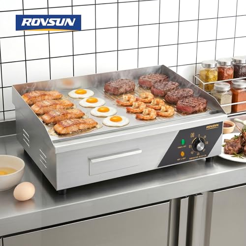 ROVSUN 22" Electric Griddle, Electric Countertop Half Flat Top Griddle, 1600W Grill Stainless Steel with Adjustable Temperature Control 122°F-572°F for Commercial Home Restaurant, Plug - size: 22"