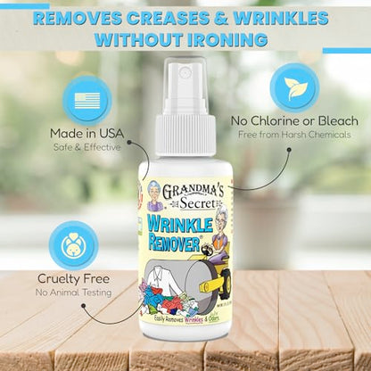 Grandma's Secret Wrinkle Remover - Wrinkle Release Spray, Odor Eliminator, and Fabric Refresher Spray - Chlorine and Bleach Free - 16 oz & 3 oz Travel Size Combo - size: Combo Pack, style: Wrinkle Remover
