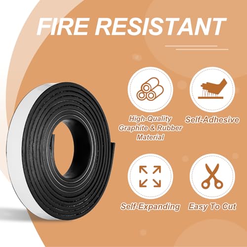 Smoke Fire Seal Strip 9.8Ft 25mm/0.98" Wx 5mm/0.2" T Black - color: Black, size: 9.8FT x 25mm / 0.98" W x 5mm / 0.2" T