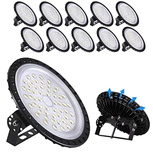 UFO LED High Bay Light 200W 10 Pack, 20000LM 6500K Daylight White Super Bright High Bay LED Light, IP65 Waterproof, Commercial Warehouse Lighting for Workshop Factory Barn Shop Garage Lighting Fixture - color: 200W 10 Pack