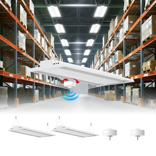 YXL 4FT Linear High Bay LED Shop Light 400W 2Pack, Adjustable 400W/320W/240W/100W with Motion Sensor, 60000LM, 120-277V, 0-10V, 5000K, Commercial Linear High Bay for Warehouse Workshops, UL - color: 2 Pack+Sensor, size: 400W