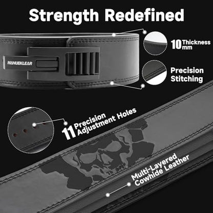 MANUEKLEAR 4-Inche Lever Belt Weightlifting with Heavy Duty Buckle - color: Enigmatic Black, size: M (29-35inches)