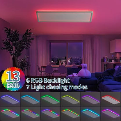 23 Inch LED Flush Mount Ceiling Light Dimmable with Remote RGB Backlight - color: RGB Dimmable
