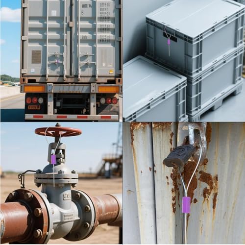 100pcs Security Marking Cable Seals Tamper Proof Steel Wire Seal Numbered Shipping Seals Disposable Pull Tight Self-Locking Cable Seal Truck, Cargo, Containers Seal Ties Straps (Purple, 100pcs) - color: Purple, size: 100pcs