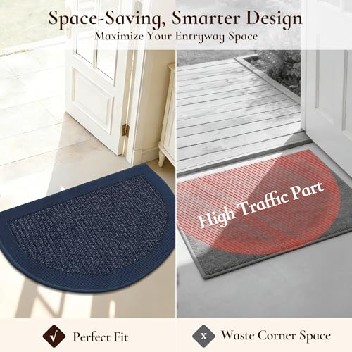 Dirt Trapper Door Mats 17" x 30", Non-Slip & Washable, Blue - color: Blue, size: 17" X 30" (Semicircular)