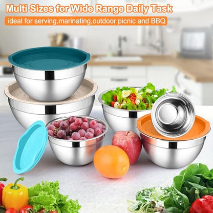 LIANYU 6 PCS Mixing Bowls with Lids Set, Metal Nesting Bowls for Kitchen - color: Colorful, style: Atlas Base with Airtight Lids