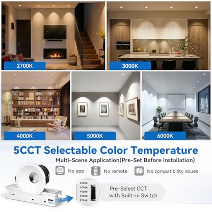 CycevSun 3 Inch Deep Anti-Glare COB LED Recessed Lights Spotlight, 6-Pack - color: White, size: 3 Inch