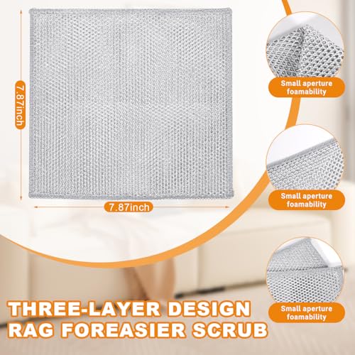 20 Pcs New Upgrade 3-Layer Metal Dish Cloth, 7.87x7.87 Inch Cleaning Cloth - color: Silvery 20 Pack