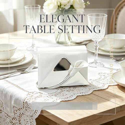 Napkin Holder for Table, Upright Paper Dispenser with Lily (silvery),wedding gift - color: Silver