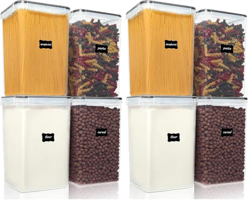 Vtopmart Extra Large Tall Airtight Food Storage Containers, 4 Pieces 5.9qt/6.5L Plastic PBA Free Kitchen Pantry Canister for Spaghetti, Flour and Baking Supplies, with 24 Labels, Black (Pack of 2) - color: Black, size: 6.5L (Pack of 2)
