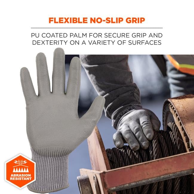 Ergodyne 7024 Cut Resistant Work Gloves, ANSI A2, PU Coated Palms for Flexible No Slip Grip, Abrasion Resistant, Touchscreen - size: XX-Large
