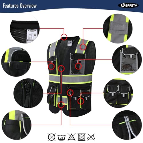 JKSafety Reflective Safety Vest for Men Cushioned Collar JK89M Black M - color: Mesh-black, size: Medium