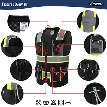 JKSafety Reflective Safety Vest for Men Cushioned Collar JK89M Black M - color: Mesh-black, size: Medium