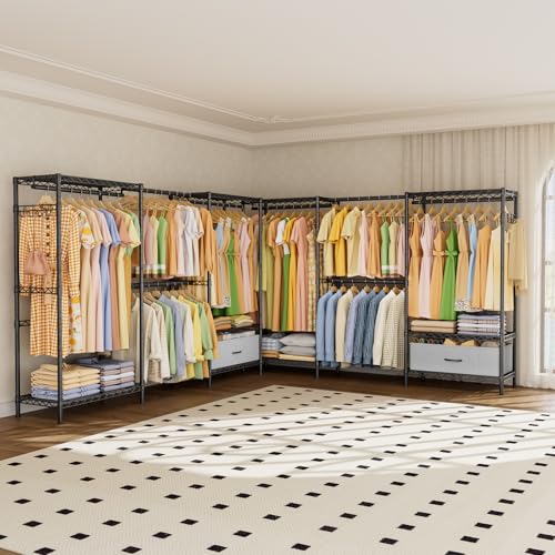 Golpart Heavy Duty Clothing Rack with Adjustable Shelves Clothes Wardrobe - color: Black, size: 15"DX(70-88)"WX74.5"H