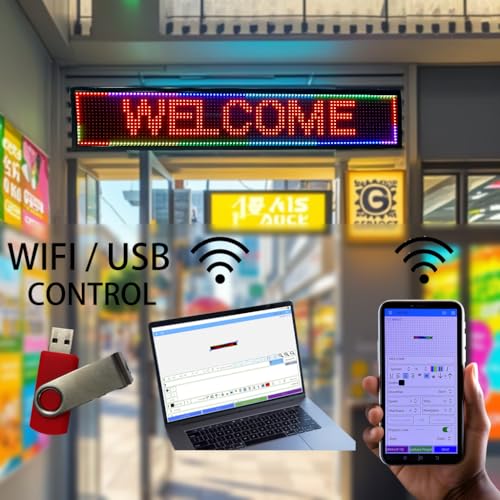 P10 Programmable LED SIGN 40"×8" Scrolling LED Display, High Brightness & IP65 Waterproof Indoor Outdoor Digital Signage led screen, Open Signs Welcome Sign for Store Business Advertising - size: P10 40*8 INCH