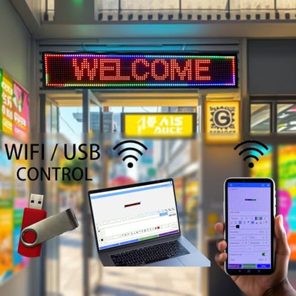 P10 Programmable LED SIGN 40"×8" Scrolling LED Display, High Brightness & IP65 Waterproof Indoor Outdoor Digital Signage led screen, Open Signs Welcome Sign for Store Business Advertising - size: P10 40*8 INCH