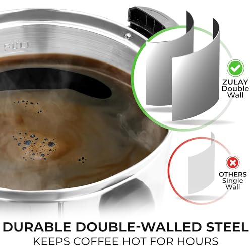 Zulay Kitchen 50 Cup Coffee Urn Commercial Coffee Maker, Hot Water Urn - Large Coffee Maker With Double-Wall Stainless Steel, Quick Brew, Stays Hot for Tea & Beverage at Events & Catering - Silver - color: Silver, size: 50 Cup