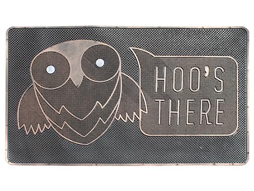 A1HC Rubber Welcome Doormat for Outdoor Indoor Entrance, Non-Slip Backing Front Door Mat for High Traffic Area Use, Fun Designed Entrymat, 18"x30" Hoo's There Owl - color: Hoos's There Owl Copper