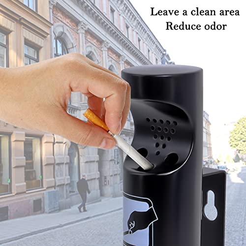 Wall Mounted Outdoor Waste Receptacle, Cendrier Extérieur, Stainless Steel Cylinder Butt Disposal, Commercial Trash Bin Container for Home, Patio, Bar, Commercial Use（Black,2pcs） - size: 2 pack 11in