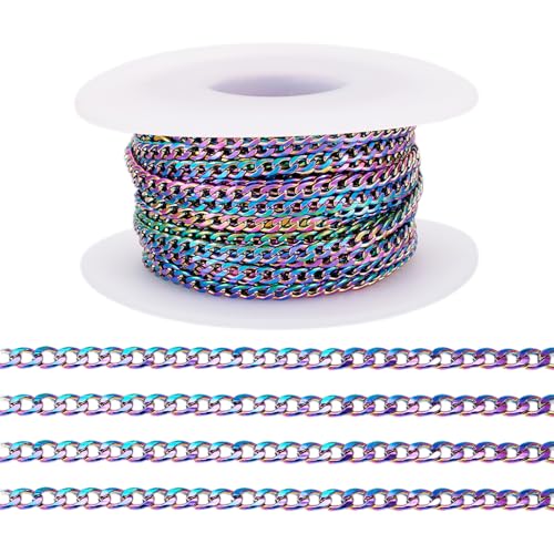 Craftdady 32.8 Feet Stainless Steel Twisted Curb Chain Link Multi-Color Unwelded Cable Cross Chain 4.5x3mm with Spool for Jewelry Pendant Necklace Bracelet Making - color: Multi-Colors, 10 Meters, 4.5x3mm